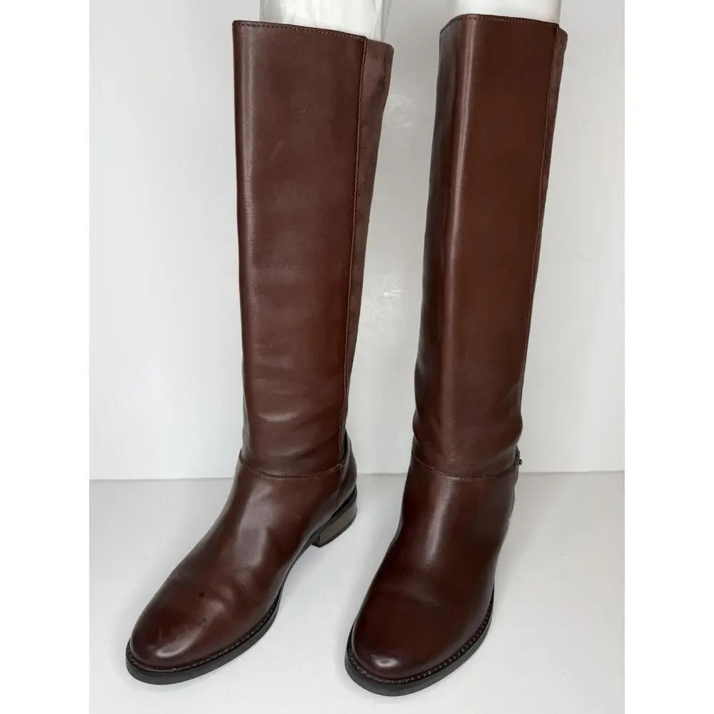 Cole Haan Air Riding Boots Womens 7B Brown Leather Suede Knee High D40817